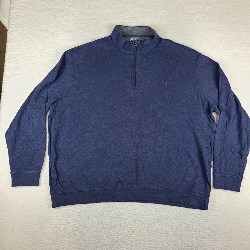 Polo Ralph Lauren Sweater Mens 3XB 3XL XXXL BIG Navy Blue Quarter Zip Sweatshirt